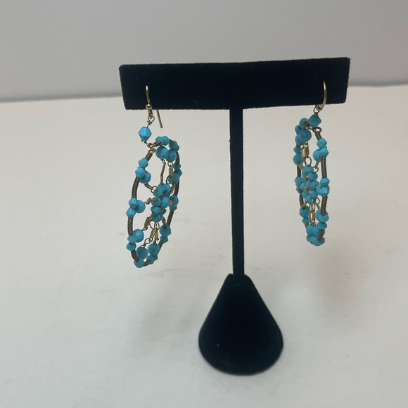 Round Pendant Dreamcatcher Earrings Turquoise And Gold Tone - Picture 7 of 7